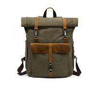 FANDARE Sac à Dos Roll Top Sac d'école Toile Sac à Dos pour Ordinateur Portable adapté 15.6 Pouce Sac à Dos pour Homme Femme École Université Affaires Voyage Daypack Vert armée