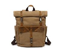 FANDARE Sac à Dos Roll Top Sac d'école Toile Sac à Dos pour Ordinateur Portable adapté 15.6 Pouce Sac à Dos pour Homme Femme École Université Affaires Voyage Daypack Kaki