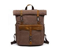 FANDARE Sac à Dos Roll Top Sac d'école Toile Sac à Dos pour Ordinateur Portable adapté 15.6 Pouce Sac à Dos pour Homme Femme École Université Affaires Voyage Daypack Marron