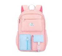 FANDARE Sac à Dos Scolaire 27L pour Fille - Cartable Collégienne 4-12 Ans, Bretelles Ergonomiques Rembourrées, Poche Avant à Ouverture 180° (Nylon Léger et Résistant) Rose