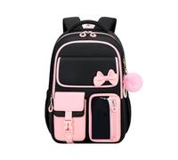 FANDARE Sac à Dos Scolaire Fille Léger Imperméable Cartable Collège Lycée Université Ado Étudiant Grande Capacité Multiples Poches Organisation avec Pendentif Fourrure Offert Noir et Rose