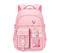 FANDARE Sac à Dos Scolaire pour Filles 6-16 Ans, 25L Grande Capacité avec Multiples Poches, Style Kawaii, Livré avec Pendentif & Badge, Cartable Léger pour Adolescentes Rose