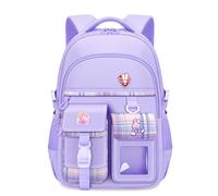 FANDARE Sac à Dos Scolaire pour Filles 6-16 Ans, 25L Grande Capacité avec Multiples Poches, Style Kawaii, Livré avec Pendentif & Badge, Cartable Léger pour Adolescentes Violet