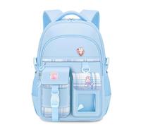 FANDARE Sac à Dos Scolaire pour Filles 6-16 Ans, 25L Grande Capacité avec Multiples Poches, Style Kawaii, Livré avec Pendentif & Badge, Cartable Léger pour Adolescentes Bleu