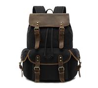 FANDARE Sac à Dos Vintage Unisex en Cuir et Toile, Sac à Dos Léger Casual, Style Classique pour Homme et Femme Noir
