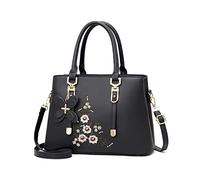 FANDARE Sac à Main Brodé Sacs Portés Épaule Étanche Sac à Bandouliere Sac Messager PU Cuir Sac Fourre Grand Sacoche pour Voyage Travail Achats Fête Noir