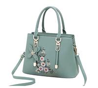 FANDARE Sac à Main Brodé Sacs Portés Épaule Étanche Sac à Bandouliere Sac Messager PU Cuir Sac Fourre Grand Sacoche pour Voyage Travail Achats Fête Vert