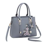 FANDARE Sac à Main Brodé Sacs Portés Épaule Étanche Sac à Bandouliere Sac Messager PU Cuir Sac Fourre Grand Sacoche pour Voyage Travail Achats Fête Bleu