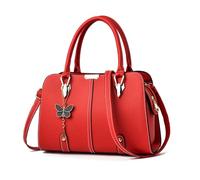 FANDARE Sac à Main Femme Sac à Bandouliere Sac Cabas PU Cuir Sac Fourre Sacoche Sac Porté Epaule Imperméable Sac Messager pour Voyage Travail Achats Fête Rouge