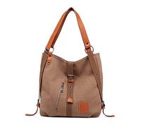 FANDARE Sac à Main Femmes Sac à Bandouliere Sac à Dos Toile Sacs à Main portés Main Femme Grand Sacoche Sacs de Plage Cabas Voyage Multifonctionnel Messenger Bag Marron foncé