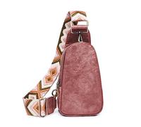 FANDARE Sac à Poitrine pour Femme en PU, Sacs bandoulière Banane avec Sangle à Motif stylisé, Léger Sling Crossbody à Main porté à l'épaule pour téléphone, Voyage et Sport Rose Rouge
