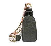 FANDARE Sac à poitrine pour Femme en PU, Sacs bandoulière banane avec sangle à motif stylisé, Léger Sling Crossbody à main porté à l'épaule pour téléphone, voyage et sport Vert