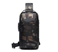 FANDARE Sac Bandoulière Anti-Vol pour Homme et Femme, Sac de Poitrine avec Port USB, Sac Crossbody Étanche, Sac à Dos Bandoulière pour Randonnée Vélo Course Voyage Camouflage