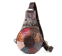 FANDARE Sac Bandoulière en Cuir Véritable Patchwork pour Femme, Sac à Dos Porté Épaule Imperméable avec Bretelle Large Réglable, Style Crossbody Messenger Tendance Multicolore