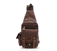 FANDARE Sac Bandoulière Sling Bag Ecole Voyages Hommes Femmes Messenger Sacs à Dos Petit Sac de Poitrine Poids Léger Toile Marron