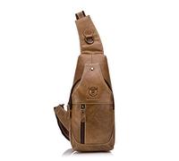 FANDARE Sac de Poitrine Homme Sac Rétro en Bandoulière en Cuir d'affaire Poche pour Voyage Randonnée Sport Sacoche Bandoulière Imperméable Jaune Marron