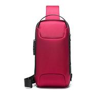 FANDARE Sac de Poitrine Sling Crossbody Bag avec USB Homme Femme Affaires Sacoche Grande Sac d'Epaule Garçon Sacoche de Ceinture Sac Bandoulière pour Voyage Randonnée Cyclisme Jogging Durable, Rouge,