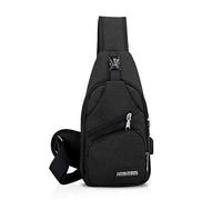 FANDARE Sac de Poitrine Unisexe Sac d'Epaule Sacoche Homme Femme avec USB Sac Bandoulière Imperméable Sling Bag pour Cyclisme,Aventure,Camping,Équitation,Chasse,Randonnée,Voyage Noir