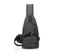 FANDARE Sac de Poitrine Unisexe Sac d'Epaule Sacoche Homme Femme avec USB Sac Bandoulière Imperméable Sling Bag pour Cyclisme,Aventure,Camping,Équitation,Chasse,Randonnée,Voyage Gris Noir
