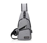 FANDARE Sac de Poitrine Unisexe Sac d'Epaule Sacoche Homme Femme avec USB Sac Bandoulière Imperméable Sling Bag pour Cyclisme,Aventure,Camping,Équitation,Chasse,Randonnée,Voyage Gris