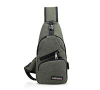 FANDARE Sac de Poitrine Unisexe Sac d'Epaule Sacoche Homme Femme avec USB Sac Bandoulière Imperméable Sling Bag pour Cyclisme,Aventure,Camping,Équitation,Chasse,Randonnée,Voyage Vert