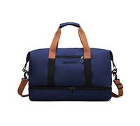 FANDARE Sac de Voyage Cabine avec Compartiment à Chaussures - Bagages à Main Polochon de Nuit Weekend pour Sport Fitness Plage - Femme Homme Bleu Foncé