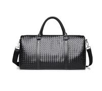 FANDARE Sac de Voyage pour Femme Homme Sac de Bagage à Main PU Cuir Tissé Sacs de Sport Grand Format Sacs bandoulière Weekend d'Hôpital Sport de Gym avec Compartiment Humide/Sec PU Cuir Noir