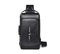 FANDARE Sac d'Épaule Antivol en Cuir avec Port USB pour Homme - Sac à Bandoulière Multi-Poches pour Voyage, Sport, Randonnée, Vélo, Camping et Excursion - Noir