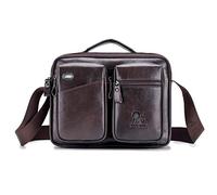 FANDARE Sac d'Épaule Bandoulière en Cuir pour Hommes - Messenger Bag Cartable Imperméable - Sacoche Porté Travers pour Entreprise - Marron Foncé
