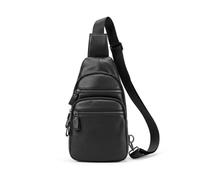 FANDARE Sacoche de Poitrine en Cuir Véritable Bandoulière Réglable | sangle ajustable, 3 poches zippées avant + poche arrière + poche intérieure, port gauche ou droit grâce aux crochets d