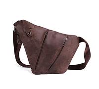 FANDARE Sacoche de Poitrine Segmenté en Cuir pour Homme, Sac Bandoulière Grande Capacité, Crossbody Sling pour Cyclisme Équitation Voyage, Imperméable Marron Foncé