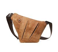 FANDARE Sac de Poitrine Segmenté Cuir Sacoche pour Homme Sac d'Epaule Sacoche Sac Bandoulière Grande Capacité Sling Crossbody Bag pour Cyclisme Équitation Voyage Imperméable Marron Clair