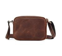 FANDARE Sacoche Homme Cuir Véritable Homme Femme Bandouliere Pochette Sac Porté Epaule Business Sacs à Main Voyage Petit Sac Bandoulière pour Collège Cours Travail Affaires Brun