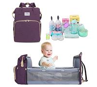 FANDARE Sacs à Dos à Langer avec Matelas à Langer Bébé Sac de Voyage Tissu Sac à Couches Grand Sac à Dos Conception et Sac à Main pour Mères et Soins des Bébés Nappy Diaper Lit bébé Pliable Violet