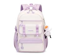 FANDARE Sacs à Dos Loisir Cartables Scolaires Femme Sac a Dos College Voyage Filles Sac Ecole Sac a Dos Voyage Cartables Scolaires Sac a Dos Ecole Color-Blocking Daypack avec Un Joli Pendentif Violet