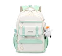 FANDARE Sacs à Dos Loisir Cartables Scolaires Femme Sac a Dos College Voyage Filles Sac Ecole Sac a Dos Voyage Cartables Scolaires Sac a Dos Ecole Color-Blocking Daypack avec Un Joli Pendentif Vert