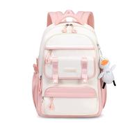 FANDARE Sacs à Dos Loisir Cartables Scolaires Femme Sac a Dos College Voyage Filles Sac Ecole Sac a Dos Voyage Cartables Scolaires Sac a Dos Ecole Color-Blocking Daypack avec Un Joli Pendentif Rose
