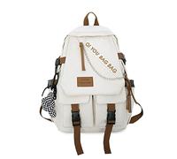 FANDARE Sacs à Dos Loisir Femme Homme Étudiant Cartable Ville Quotidien Pochette Polyvalents avec décorations en chaîne Sacoche d'école Décontractés Poche Urbain Week-End Daypacks Blanc