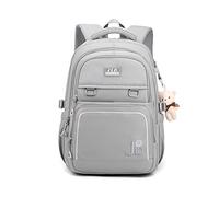 FANDARE Sacs à Dos Loisir Sacs d'école Sacs Scolaires Cartables Sac d'école Sacs Scolaires pour étudiant Primaire Voyage école Ados Daypacks avec Pendentif en Peluche Imperméable Nylon Gris