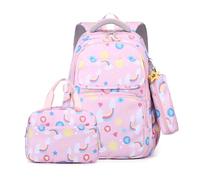 FANDARE Sacs à Dos pour Enfants avec Sac à Lunch Trousse à Crayons Sac a Dos Loisir d'écolier Junior Cartable Fille Scolaire Primaire Élémentaire Daypacks pour Les 1-6 Classes School Bag Rose