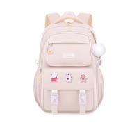 FANDARE Sacs à Dos pour Enfants Sac a Dos Loisir d'école d'écolier Cartable Fille Scolaire Primaire Élémentaire Collège Ecole Femme Homme Daypacks avec Pendentif en Peluche Beige Blanc