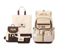 FANDARE Set de 4 Sacs à Dos pour École Primaire Collège - Sac à Dos Mini, Porte-Monnaie, Cabas pour Ados Garçons et Filles - Polyvalent pour Université, Voyage, OrganisationBrun Clair