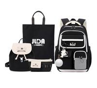 FANDARE Set de 4 Sacs à Dos pour École Primaire Collège - Sac à Dos Mini, Porte-Monnaie, Cabas pour Ados Garçons et Filles - Polyvalent pour Université, Voyage, Organisation Noir