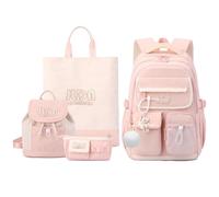 FANDARE Set de 4 Sacs à Dos pour École Primaire Collège - Sac à Dos Mini, Porte-Monnaie, Cabas pour Ados Garçons et Filles - Polyvalent pour Université, Voyage, Organisation Rose