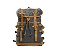 FANDARE Toile Sac à Dos Sac à Dos de Randonnée avec Cordon de Serrage Rétro Sac de Voyage Scolaire Cartables Sac de Trekking Sac d'épaule Multifonction Daypacks pour Alpinisme Trekking Gris foncé