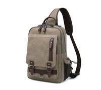 FANDARE Toile Sac de Poitrine Homme Sac Bandouliere Femme Polyvalent Sacoche Sac de Messager Sling Bag Sac à Main Sacs à Dos porté Travers pour Cyclisme Voyage Sport Sac d'épaule Vert Brun B