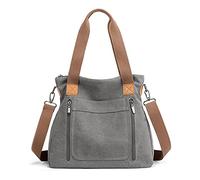 FANDARE Toile Sacoche Femme Sac a Main Sacs Cabas Bandoulieres Portés Epaule Sac D'épaule pour 12.9 Pouces Ordinateur Portable Tablette Achats Fête École Voyage Gris