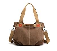 FANDARE Toile Sacoche Sac a Main Femme Sacs Cabas Portés Epaule Rétro Sac D'épaule pour Achats Fête École Voyage Travail Crossbody Bag Brun