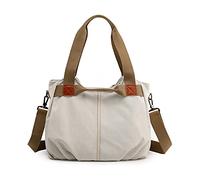 FANDARE Toile Sacoche Sac a Main Femme Sacs Cabas Portés Epaule Rétro Sac D'épaule pour Achats Fête École Voyage Travail Crossbody Bag Blanche