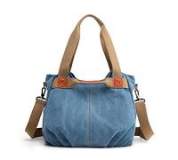 FANDARE Toile Sacoche Sac a Main Femme Sacs Cabas Portés Epaule Rétro Sac D'épaule pour Achats Fête École Voyage Travail Crossbody Bag Bleu B